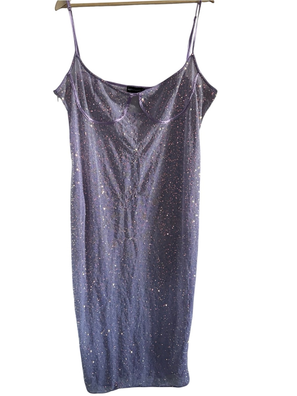 PrettyLittleThing Lavender Glitter Slip Midi Dress‎